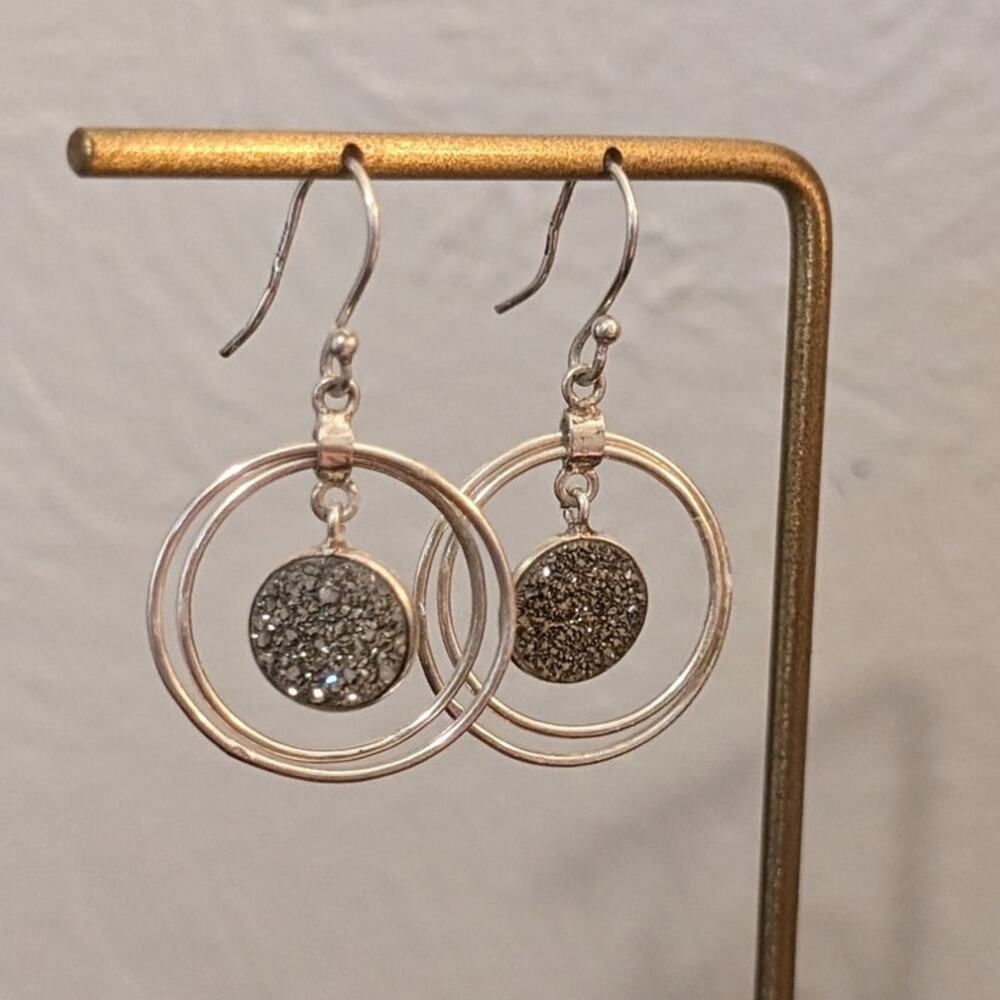 Sparkling Silver Double Circle Earrings - Picture 5 of 7